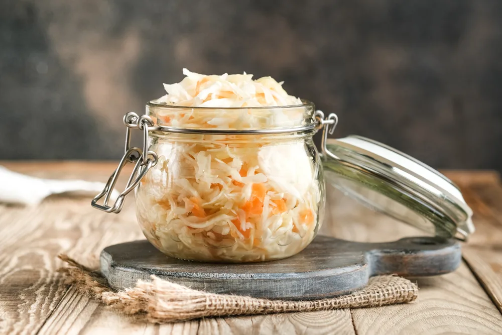 A jar of homemade sauerkraut to improve your gut health